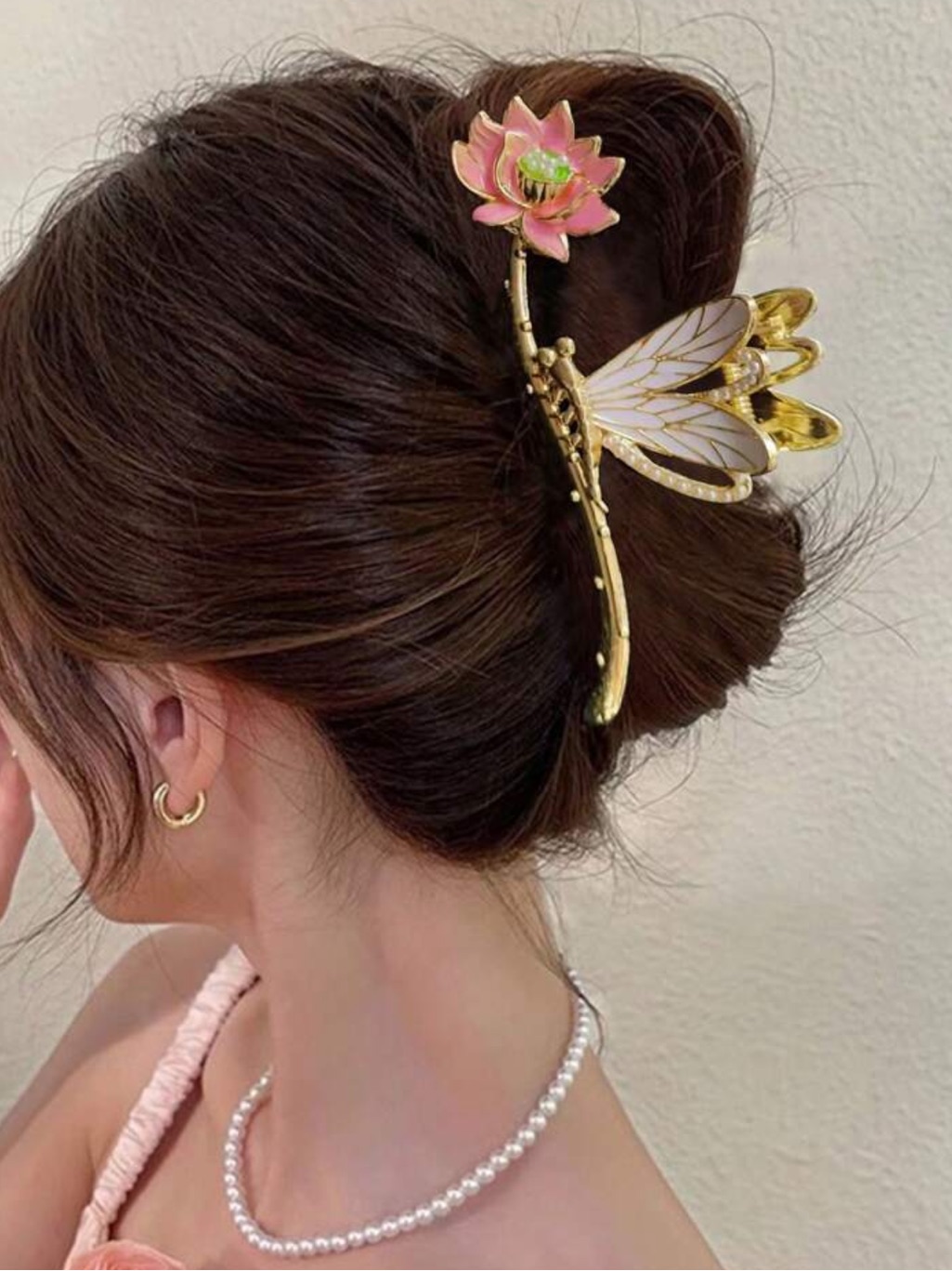 1pc Ladies' Elegant Alloy Lotus,Dragonfly,Drop Shaped Hair Accessory With Ombre
